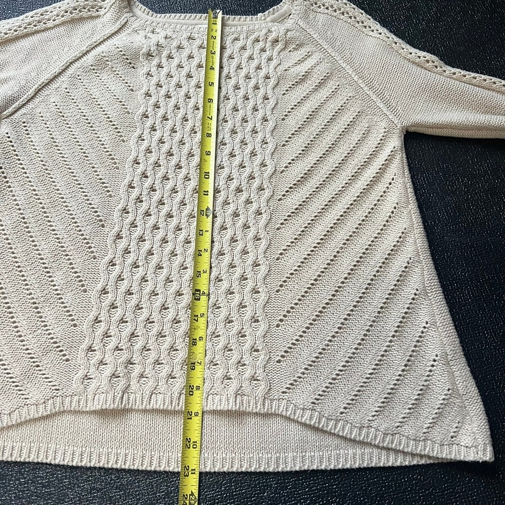 RD‎ Style Tan Knit Sweater Open Weave Sleeve Womens M Cotton Blend Beach Resort - Picture 7 of 7